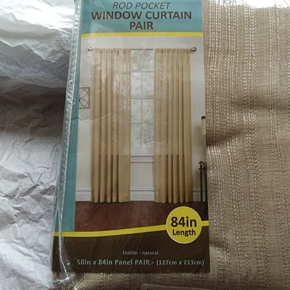 Semi-sheer Rod Pocket Window Curtains PAIR NEW